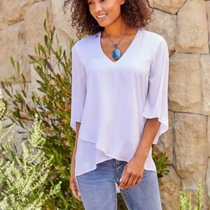 NWT KAREN KANE BRACELET SLEEVE WHITE ASYMMETRIC BLOUSE MEDIUM